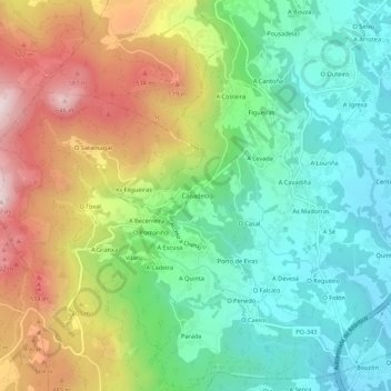 Mapa topográfico Canadelo, altitud, relieve