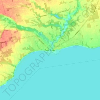Mapa topográfico Port Dover, altitud, relieve