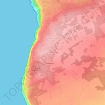 Mapa topográfico Badia Gran, altitud, relieve
