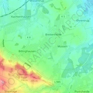 Mapa topográfico Heysundern, altitud, relieve