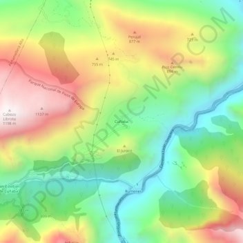 Mapa topográfico Cuñaba, altitud, relieve