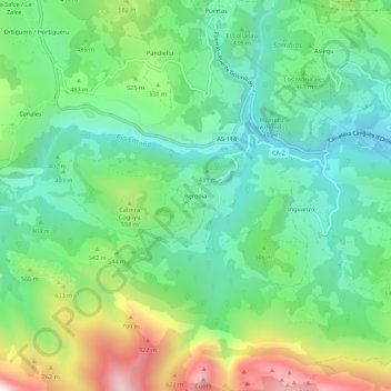 Mapa topográfico Berodia, altitud, relieve