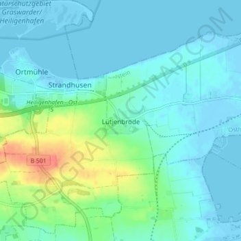 Mapa topográfico Lütjenbrode, altitud, relieve