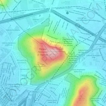 Mapa topográfico Zacatenco, altitud, relieve