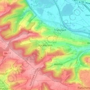 Mapa topográfico Stückbrunn, altitud, relieve