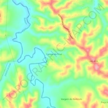 Mapa topográfico Campo da Cruz, altitud, relieve