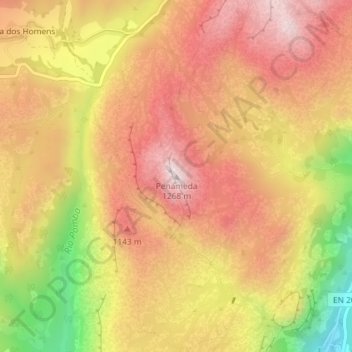 Mapa topográfico Penameda, altitud, relieve