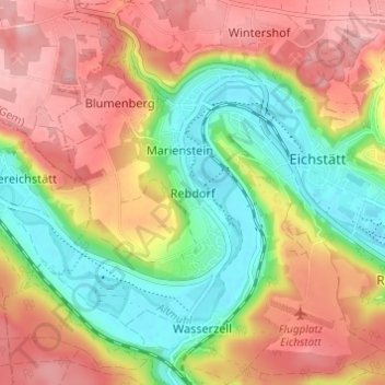 Mapa topográfico Rebdorf, altitud, relieve