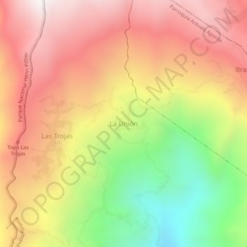 Mapa topográfico La Unión, altitud, relieve