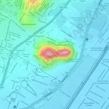 Mapa topográfico Cerro Gordo, altitud, relieve