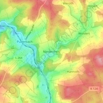 Mapa topográfico Niederdreis, altitud, relieve