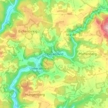 Mapa topográfico Oberailsfeld, altitud, relieve