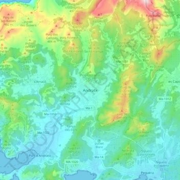 Mapa topográfico Andratx, altitud, relieve