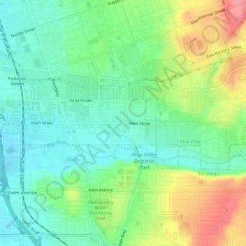 Mapa topográfico Otay, altitud, relieve