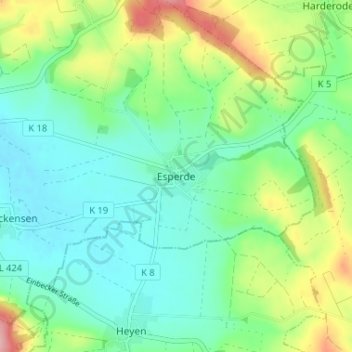 Mapa topográfico Esperde, altitud, relieve
