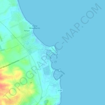Mapa topográfico Marzamemi, altitud, relieve