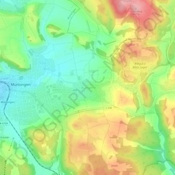 Mapa topográfico Auingen, altitud, relieve