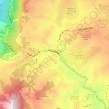 Mapa topográfico Alto de Las Palmas, altitud, relieve