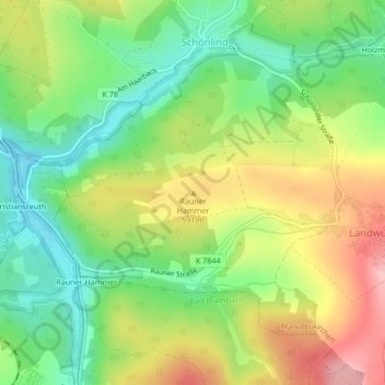 Mapa topográfico Rauner Hammer, altitud, relieve