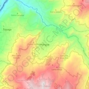 Mapa topográfico Mongua, altitud, relieve