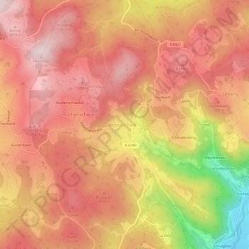 Mapa topográfico Wittenschwand, altitud, relieve