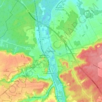 Mapa topográfico Nemours, altitud, relieve