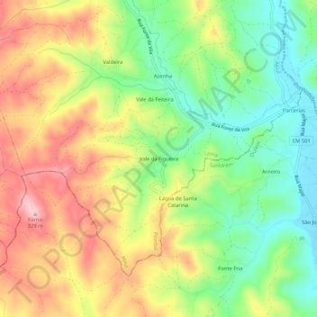 Mapa topográfico Vale da Figueira, altitud, relieve
