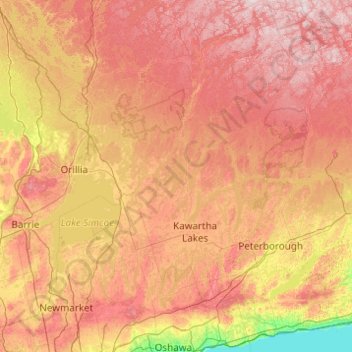 Mapa topográfico Kawartha Lakes (city), altitud, relieve