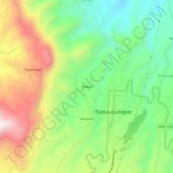 Mapa topográfico Atalpa, altitud, relieve