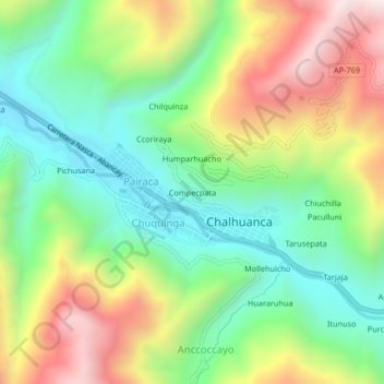 Mapa topográfico Compecpata, altitud, relieve