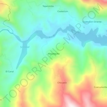 Mapa topográfico Macuilquila, altitud, relieve