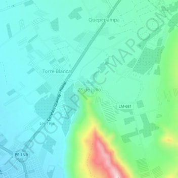 Mapa topográfico 28 de Julio, altitud, relieve