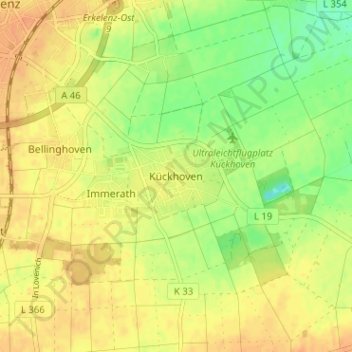 Mapa topográfico Kückhoven, altitud, relieve