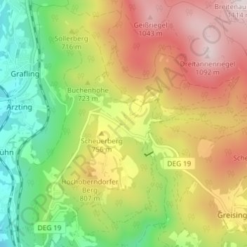 Mapa topográfico Rohrmünz, altitud, relieve