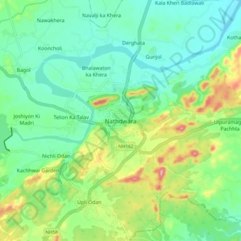 Mapa topográfico Nathdwara, altitud, relieve