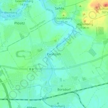 Mapa topográfico Panitzsch, altitud, relieve