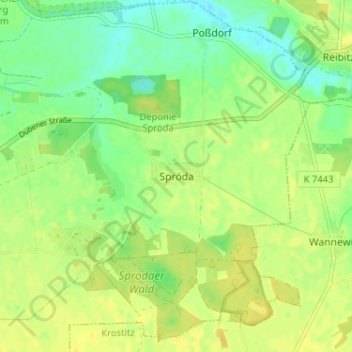 Mapa topográfico Spröda, altitud, relieve