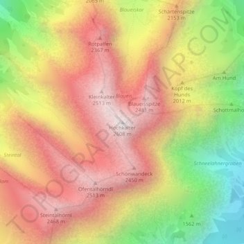 Mapa topográfico Hochkalter, altitud, relieve