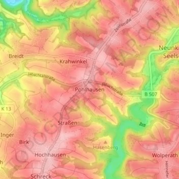 Mapa topográfico Pohlhausen, altitud, relieve