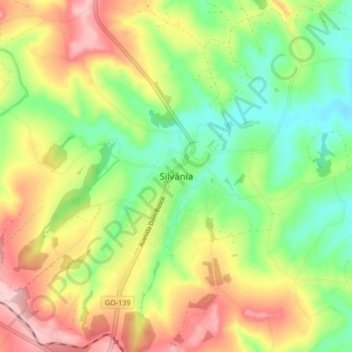 Mapa topográfico Silvânia, altitud, relieve