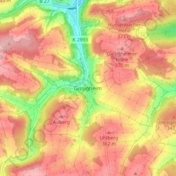Mapa topográfico Gissigheim, altitud, relieve