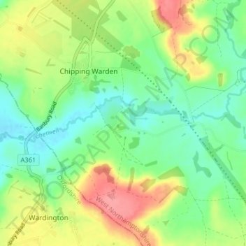 Mapa topográfico Edgcote, altitud, relieve