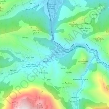 Mapa topográfico Santolaya, altitud, relieve