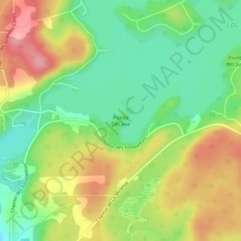 Mapa topográfico Pointe Décarie, altitud, relieve