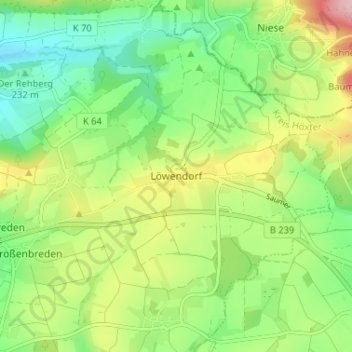Mapa topográfico Löwendorf, altitud, relieve