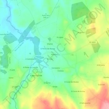 Mapa topográfico Paraños, altitud, relieve