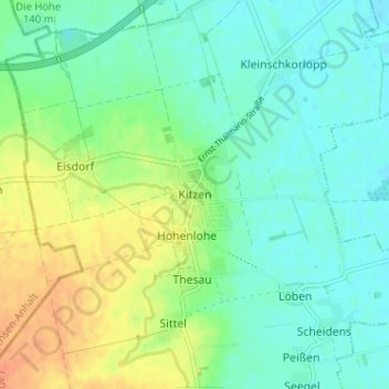 Mapa topográfico Kitzen, altitud, relieve
