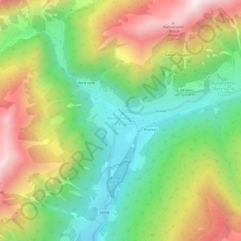 Mapa topográfico Weissenbach - Rio Bianco, altitud, relieve