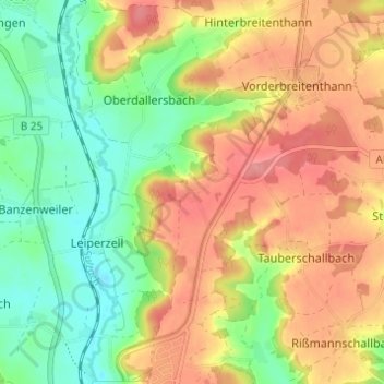 Mapa topográfico Glashofen, altitud, relieve