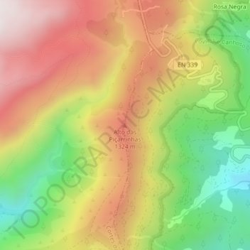 Mapa topográfico Alto das Piçarrinhas, altitud, relieve